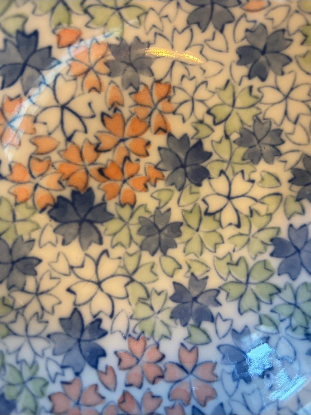 Floral Pattern Ceramic Dinner Plate in Blue, Coral & Sage